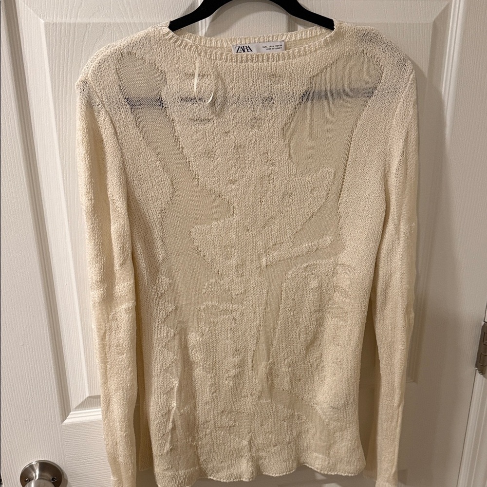 Zara Cream Textured Crew Neck Sweater